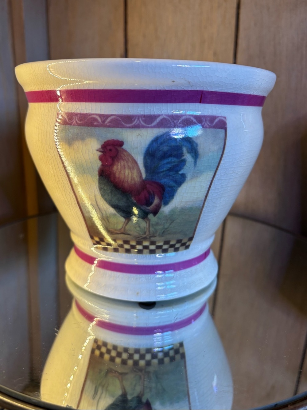 Cream Ceramic Rooster Planter with Pink Accents - Picture 2 of 13